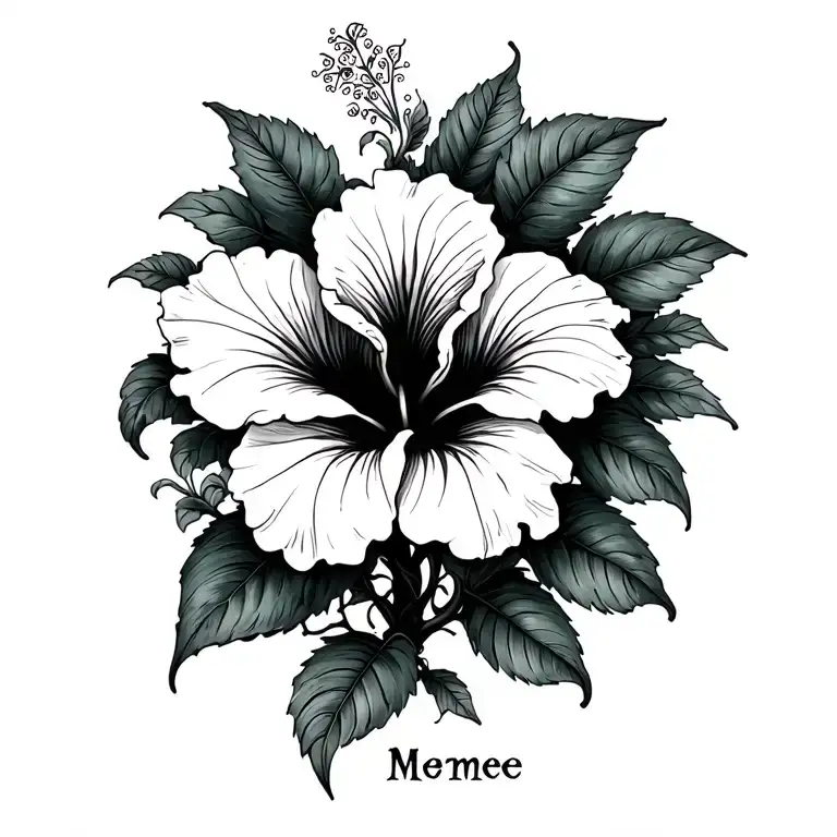 hibiscus flower with vines and a name incorporated tattoo design idea