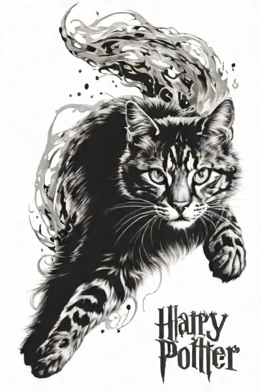 wild cat with harry potter patronus effect  tattoo design idea