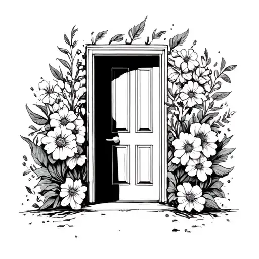 scott pilgrim door with flowers tattoo design idea