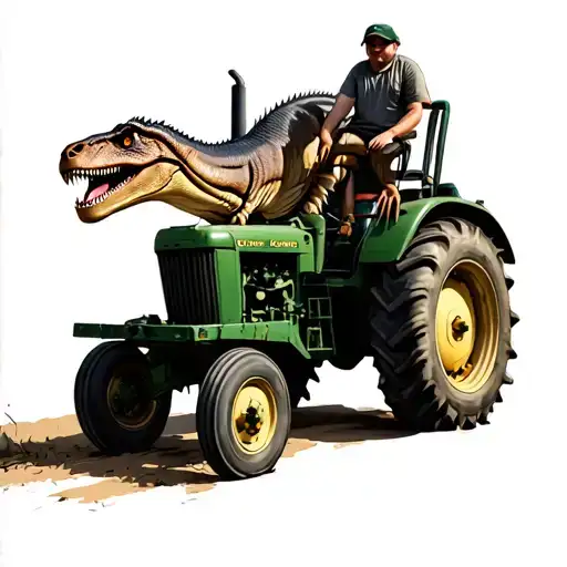 Tyrannosaurus rex driving an old John deer tractor tattoo design idea