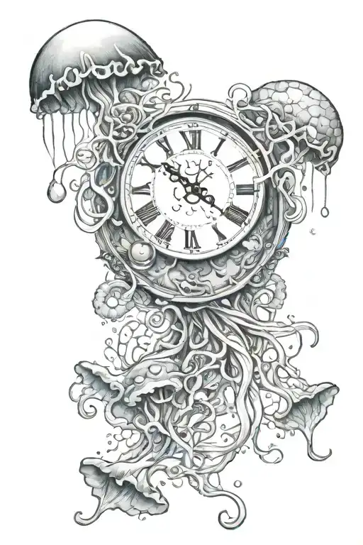 jellyfish and dissolving clock tattoo design idea