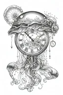 jellyfish and dissolving clock tattoo design idea