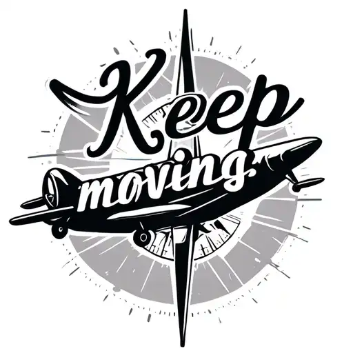 "Keep moving" aeroplane with compass tattoo design idea