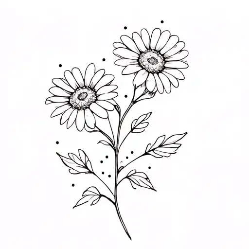 daisy flower intertwined in two branches with small dot tattoo design idea