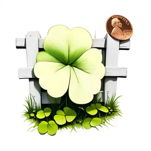 white fence, four leaf clover, penny  tattoo design idea