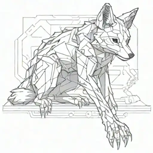 The Biomechanical Fox full body sit alone im no hero tattoo design idea