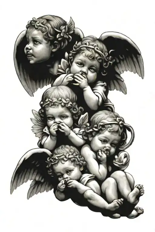 three baby angels see no evil speak no evil hear no wvil tattoo design idea