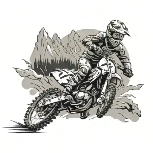 Motocross in the mountains panorama tattoo design idea