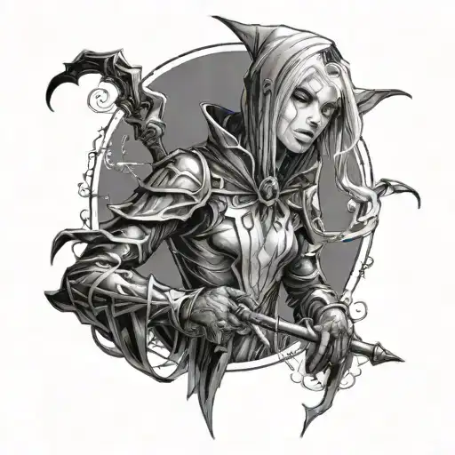 Lineage 2 dark elf mage casting a spell tattoo design idea