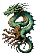 Yggdrasil tree with nordic dragon tattoo design idea