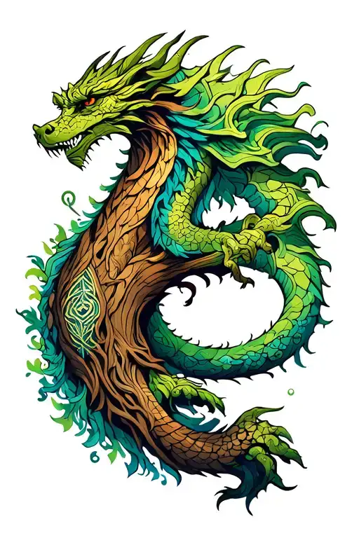 Yggdrasil tree with nordic dragon tattoo design idea