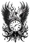 Clock burning with phoenix tattoo design idea
