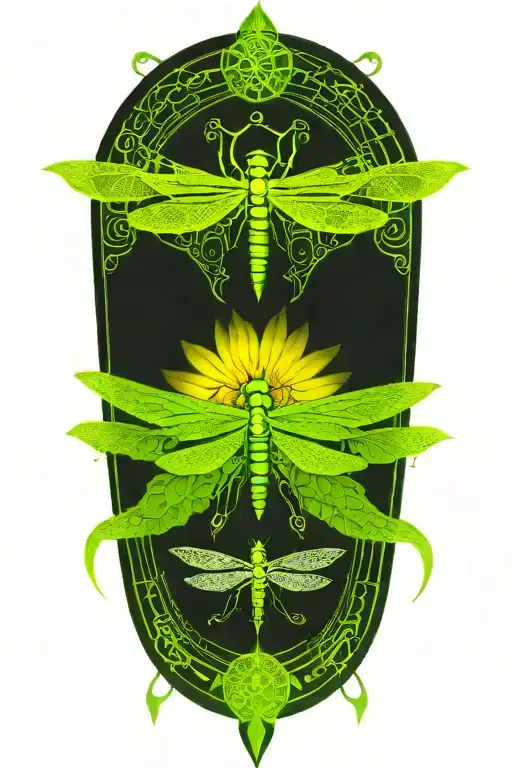 celtic dragonfly landing on a sunflower tattoo design idea