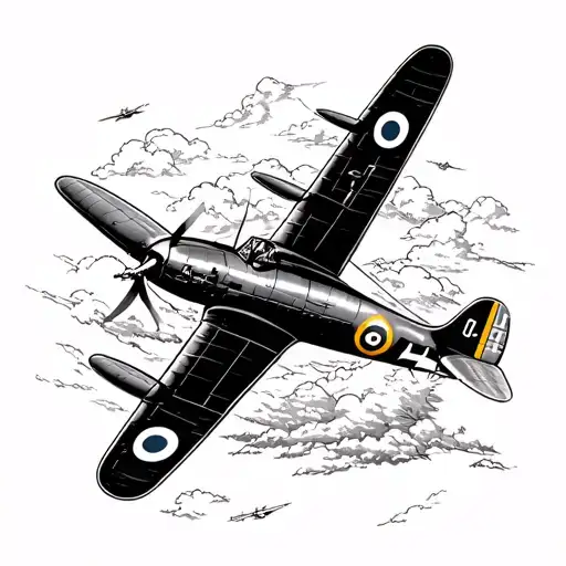 spitfire plane flying black and white tattoo design idea