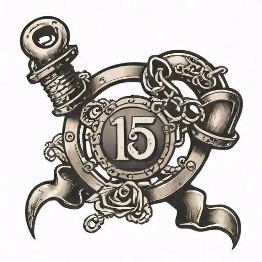 just the number 15 with handcuffs and s and c in the handcuff holes  tattoo design idea