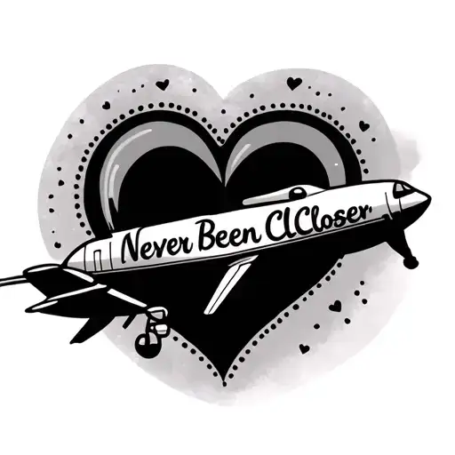 plane making a heart with a dotted line track around the words Never Been Closer tattoo design idea