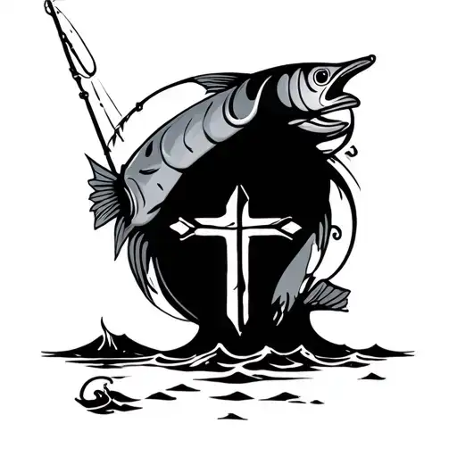 fishing, outdoors, Christian Cross tattoo design idea
