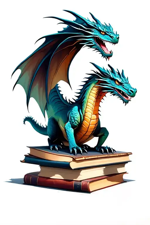 books and dragon flying tattoo design idea