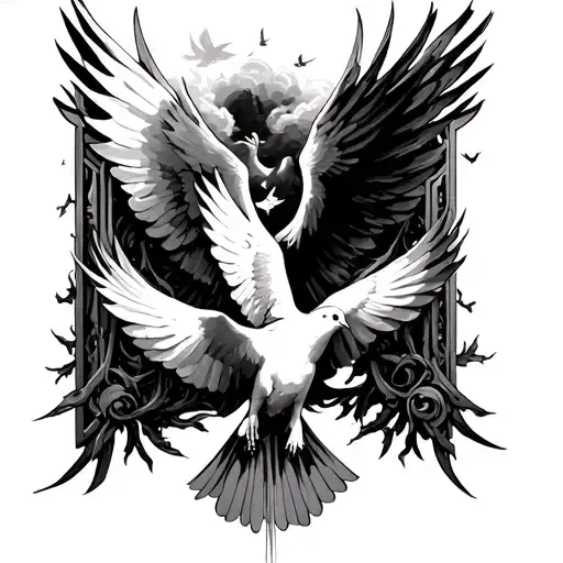 heaven gates doves flying away tattoo design idea