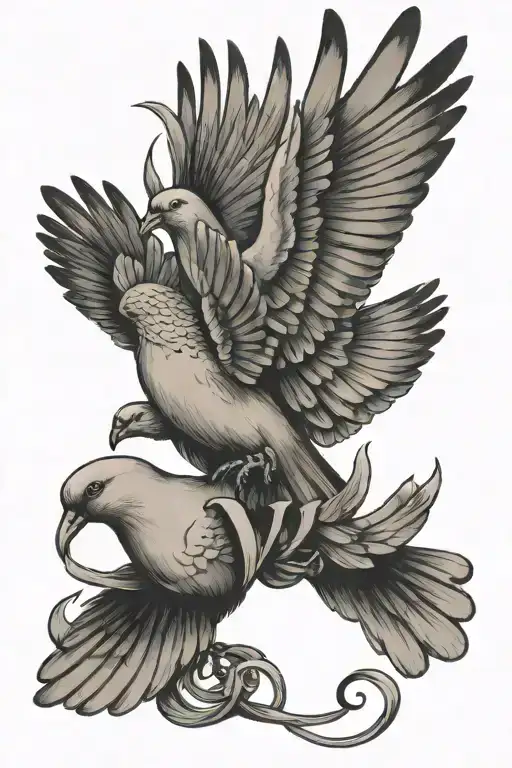 October 14 2024 Roman numerals with 2 doves flying tattoo design idea