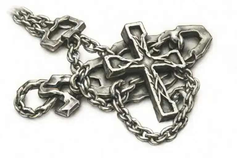broken chain with cross  tattoo design idea