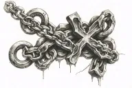 broken chain with cross  tattoo design idea