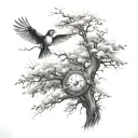 posion tree and mocking jay bird tattoo design idea