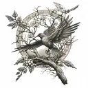 posion tree and mocking jay bird tattoo design idea