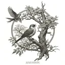 posion tree and mocking jay bird tattoo design idea
