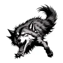 An angry wolf chasing vertically mens forearm tattoo design idea