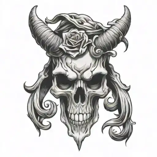 sad Skull with horns  tattoo design idea