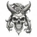 sad Skull with horns  tattoo design idea