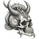 sad Skull with horns  tattoo design idea