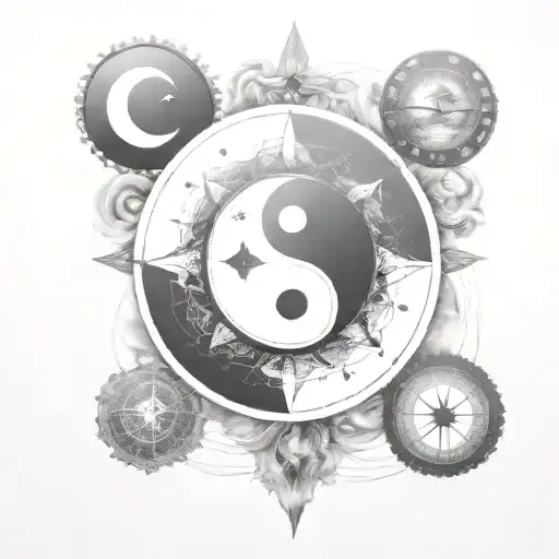 yin yang compass tattoo design idea