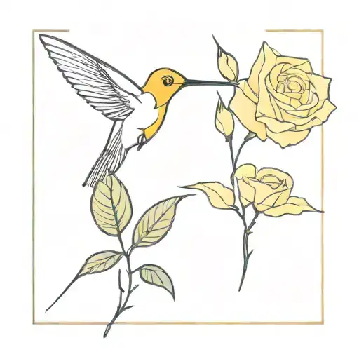 yellow rose, hummingbird, mountain tattoo design idea