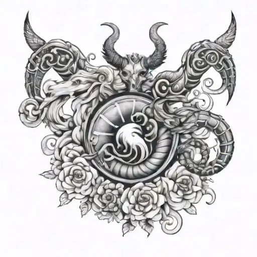 Capricorn and Scorpio zodiac symbol women chest tattoo tattoo design idea