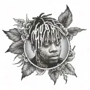 juice wrld image with 999 numbers tattoo design idea