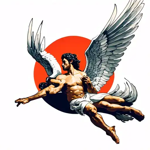 icarus with japanese rising sun tattoo design idea