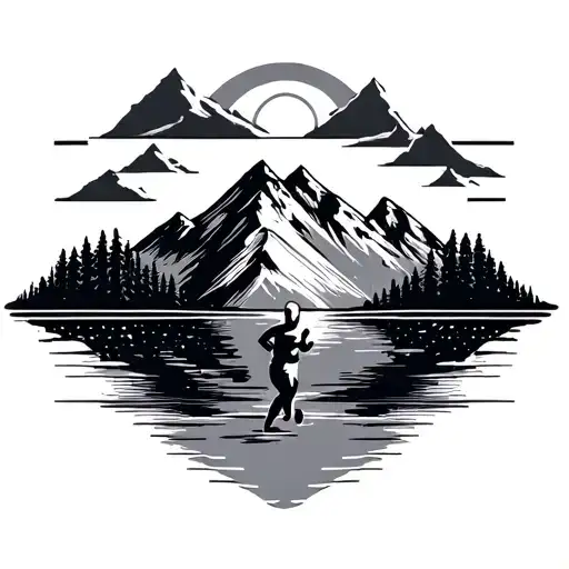 running, heartbeat, mountain tattoo design idea