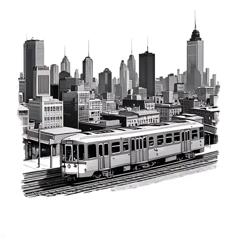 philly skyline with the el train passing tattoo design idea