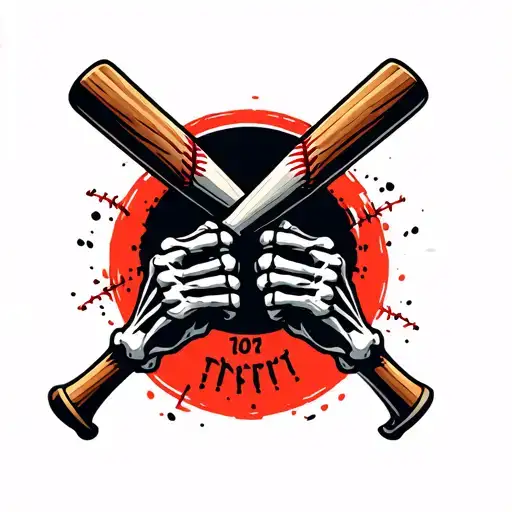 two skeleton hands holding crossed wooden baseball bats tattoo design idea