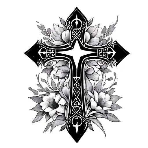 Coptic cross floral tattoo design idea