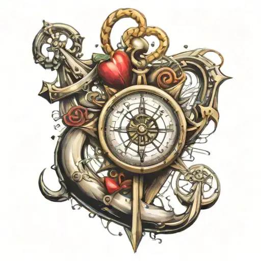 anchor compass heartbeat line tattoo design idea