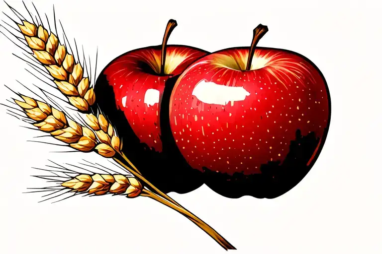 Red Apple with wheat stalks behind it tattoo design idea
