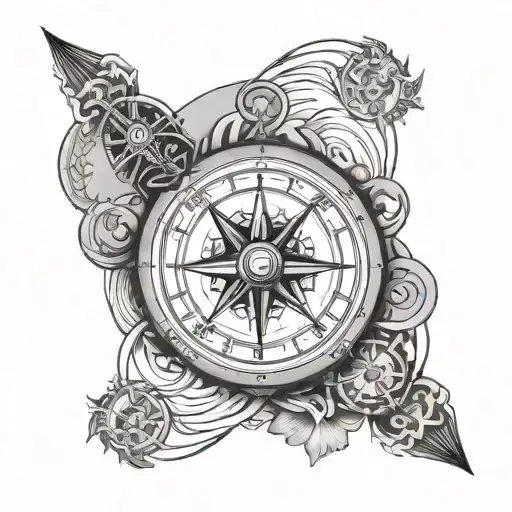 Japanese style compass tattoo design idea