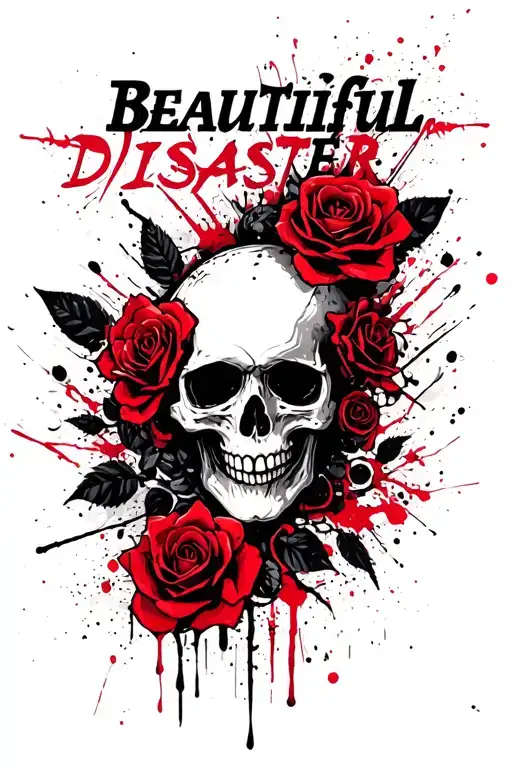 "Beautiful disaster " Skull And Roses mixed tattoo design idea
