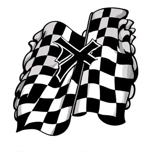 checkered flags cross small  tattoo design idea