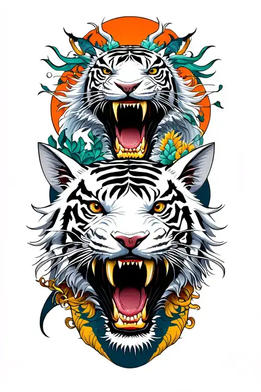 shark, white tiger and dragon in picture  tattoo design idea