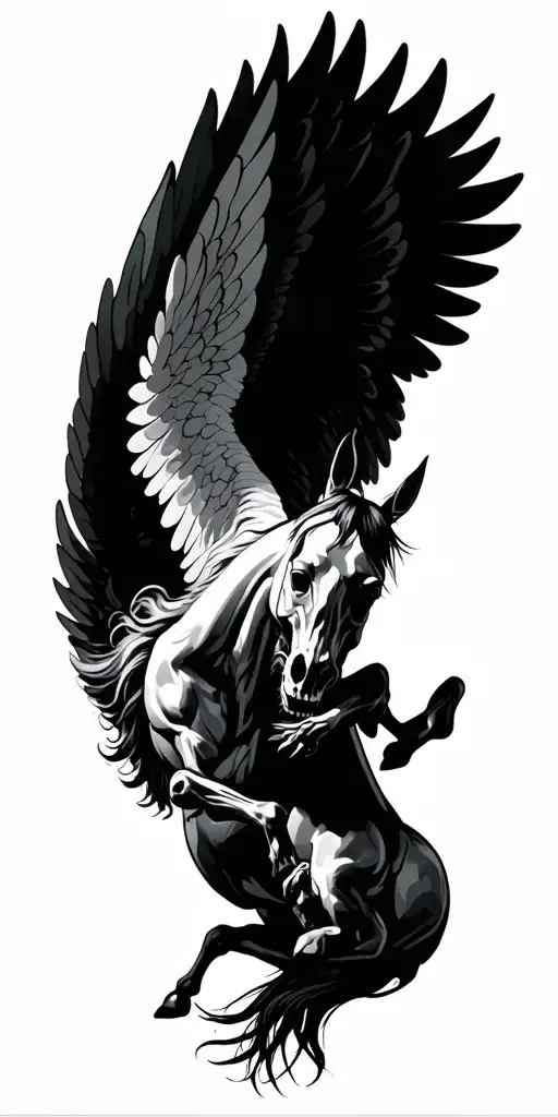 skull pegasus horse ikarus falling atlas holding tattoo design idea