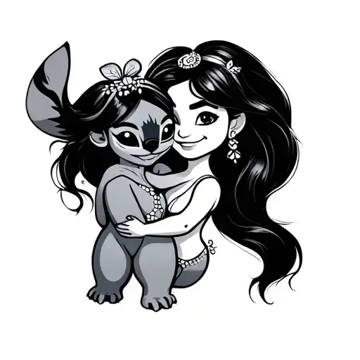 stitch hugging moana tattoo design idea